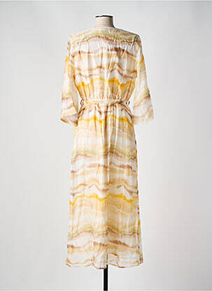 Robe longue tissage crêpe manches 3/4 jaune MINIMUM femme
