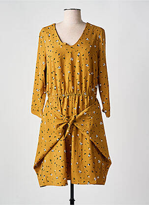 Robe mi-longue imprimé fleurs manches 3/4 jaune I.CODE (By IKKS) femme