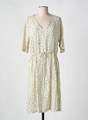 Robe mi-longue imprimé fleurs manches courtes jaune MINIMUM femme