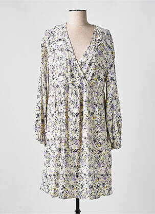 Robe mi-longue imprimé fleurs manches longues violet MINIMUM femme