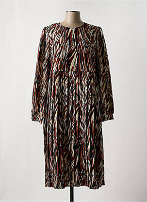 Robe mi-longue coupe fluide manches longues marron MINIMUM femme