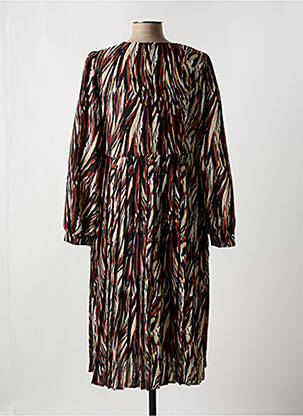 Robe mi-longue coupe fluide manches longues marron MINIMUM femme