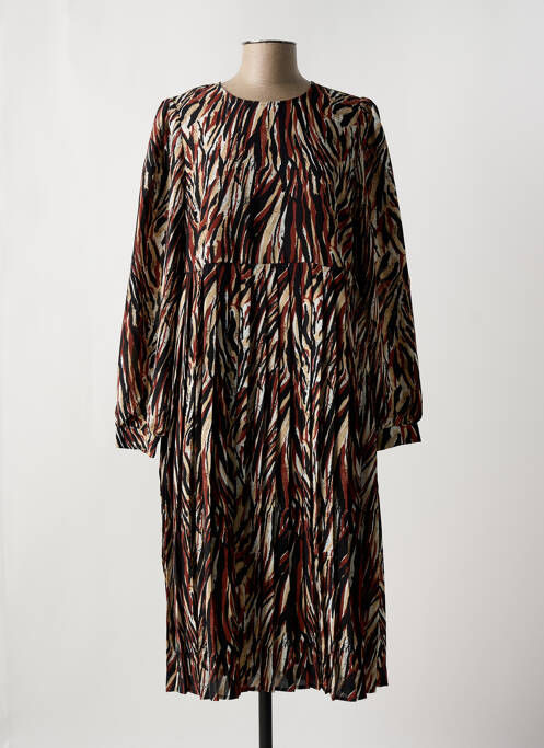 Robe mi-longue coupe fluide manches longues marron MINIMUM femme