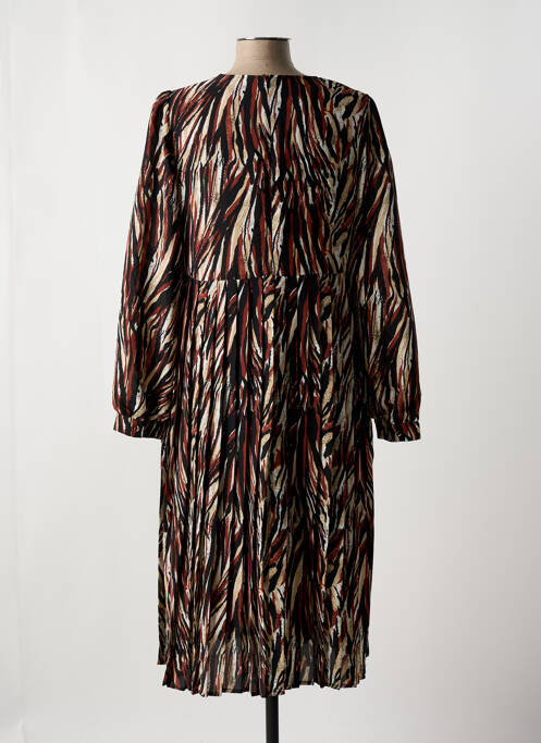 Robe mi-longue coupe fluide manches longues marron MINIMUM femme