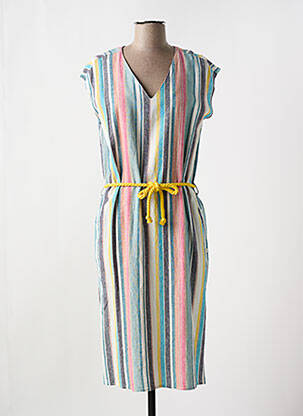 Robe mi-longue tissage crêpe manches courtes bleu LOLA ESPELETA femme