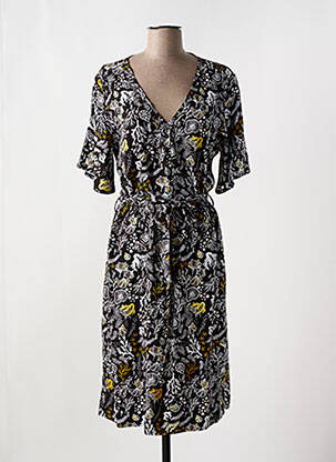 Robe mi-longue imprimé fantaisie manches courtes noir LOLA ESPELETA femme