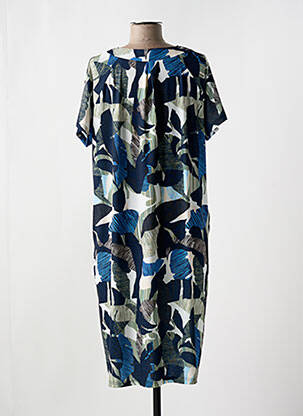 Robe mi-longue imprimé fantaisie manches courtes bleu MCM femme
