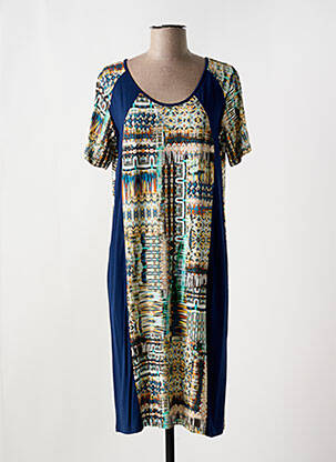 Robe mi-longue imprimé fantaisie manches courtes bleu I.ODENA femme