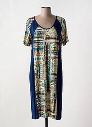 Robe mi-longue imprimé fantaisie manches courtes bleu I.ODENA femme