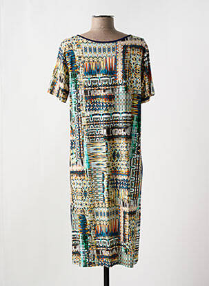 Robe mi-longue imprimé fantaisie manches courtes bleu I.ODENA femme