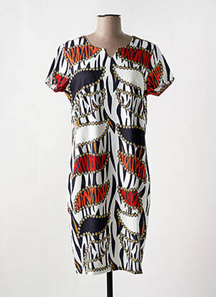 Robe mi-longue imprimé fantaisie manches courtes blanc MCM femme