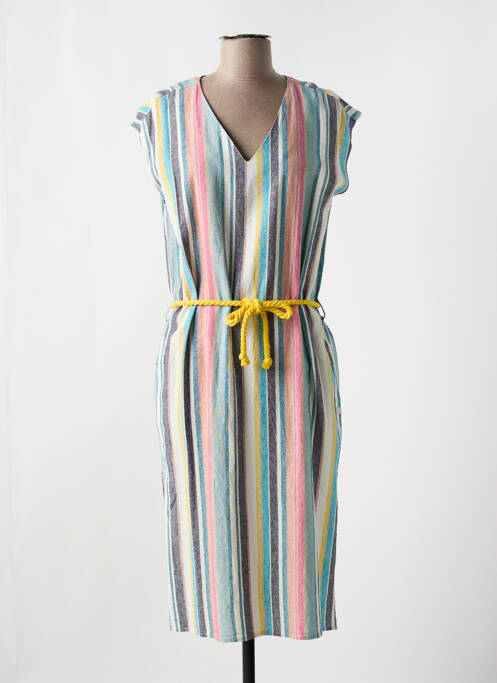 Robe mi-longue tissage crêpe manches courtes bleu LOLA ESPELETA femme