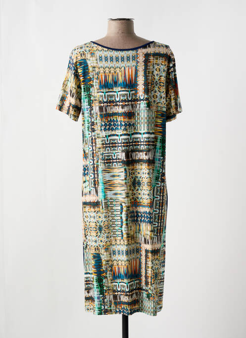 Robe mi-longue imprimé fantaisie manches courtes bleu I.ODENA femme