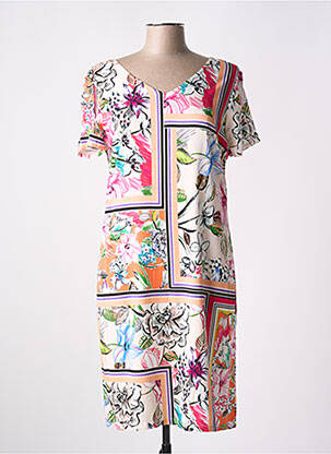 Robe mi-longue imprimé fleurs manches courtes rose GREGORY PAT femme