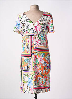 Robe mi-longue imprimé fleurs manches courtes rose GREGORY PAT femme