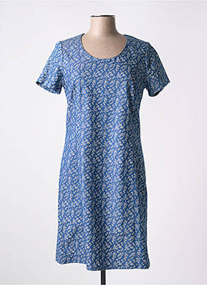 Robe mi-longue imprimé fleurs manches courtes bleu IMPULSION femme