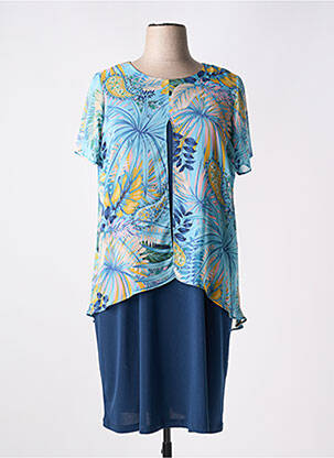 Robe mi-longue imprimé fleurs manches courtes bleu GREGORY PAT femme