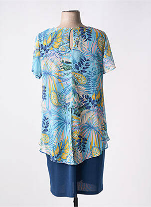 Robe mi-longue imprimé fleurs manches courtes bleu GREGORY PAT femme