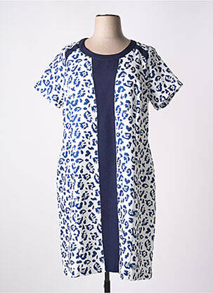 Robe mi-longue tissage crêpe manches courtes bleu IMPULSION femme