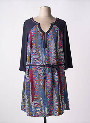 Robe mi-longue imprimé fleurs manches 3/4 bleu ZELI femme