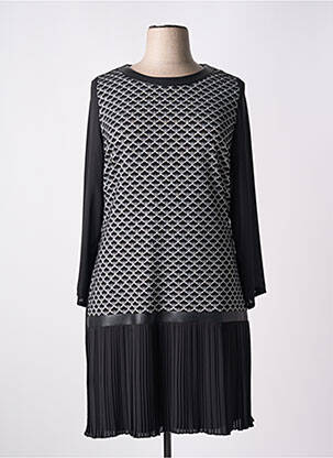 Robe mi-longue imprimé fantaisie manches longues noir IMPULSION femme