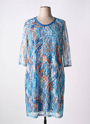 Robe mi-longue coupe fluide manches 3/4 bleu IMPULSION femme