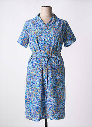 Robe mi-longue imprimé fantaisie manches courtes bleu OMC femme