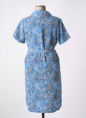 Robe mi-longue imprimé fantaisie manches courtes bleu OMC femme