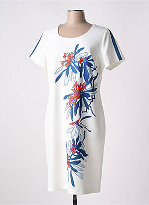 Robe mi-longue imprimé fleurs manches courtes blanc IMPULSION femme