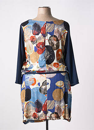 Robe mi-longue imprimé fantaisie manches longues bleu ZELI femme