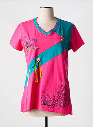 T-shirt col v manches courtes rose S.QUISE femme