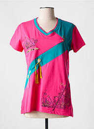 T-shirt col v manches courtes rose S.QUISE femme