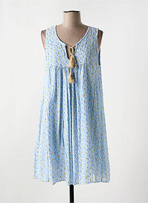 Robe mi-longue imprimé fantaisie sans manche bleu LA PETITE NÎMOISE femme