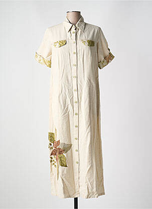 Robe mi-longue tissage crêpe manches courtes beige JAC JAC femme