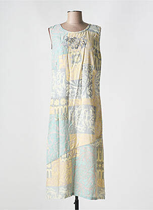 Robe mi-longue imprimé fleurs sans manche jaune JAC JAC femme