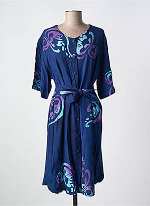 Robe mi-longue imprimé fantaisie manches courtes bleu GARUDA GARUZO femme