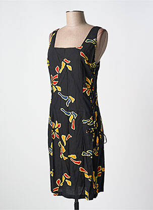Robe mi-longue imprimé fantaisie fines bretelles noir GARUDA GARUZO femme