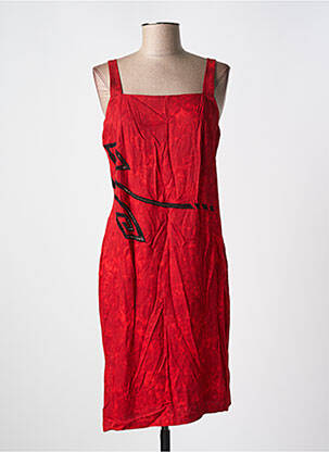 Robe mi-longue tissage crêpe fines bretelles rouge GARUDA GARUZO femme