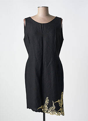 Robe mi-longue tissage crêpe sans manche noir GARUDA GARUZO femme
