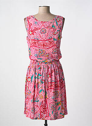 Robe mi-longue imprimé fleurs sans manche rose JAC JAC femme