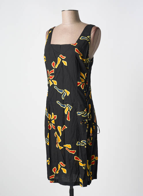 Robe mi-longue imprimé fantaisie fines bretelles noir GARUDA GARUZO femme