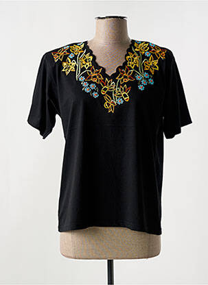 T-shirt col v manches courtes noir ALOHA femme