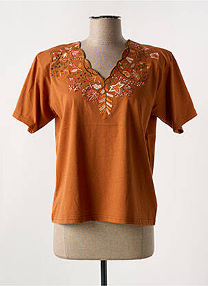T-shirt col v manches courtes orange ALOHA femme