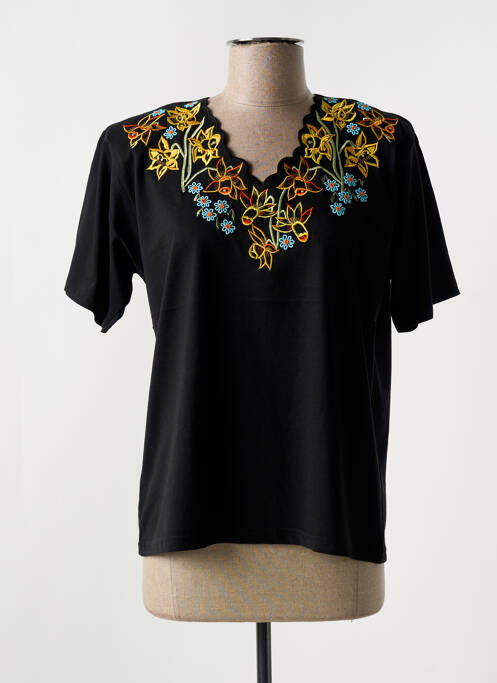 T-shirt col v manches courtes noir ALOHA femme