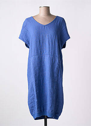 Robe mi-longue tissage crêpe manches courtes bleu POU NOU femme