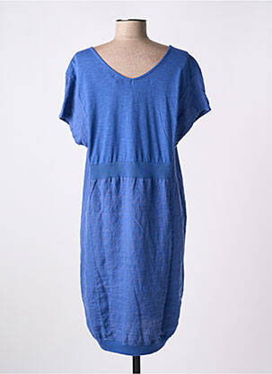 Robe mi-longue tissage crêpe manches courtes bleu POU NOU femme