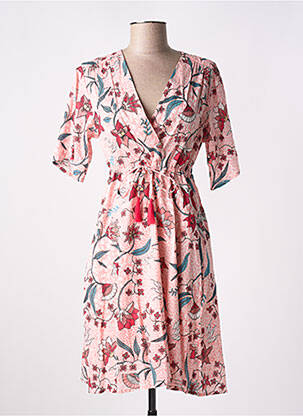 Robe mi-longue imprimé fleurs manches courtes rose LA FIANCÉE femme