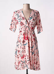 Robe mi-longue imprimé fleurs manches courtes rose LA FIANCÉE femme