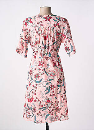 Robe mi-longue imprimé fleurs manches courtes rose LA FIANCÉE femme