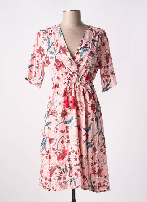 Robe mi-longue imprimé fleurs manches courtes rose LA FIANCÉE femme